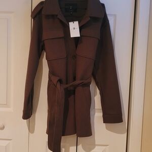 7 FOR ALL MANKIND Woman’s Cognac Brown Belted Jacket Trench Coat